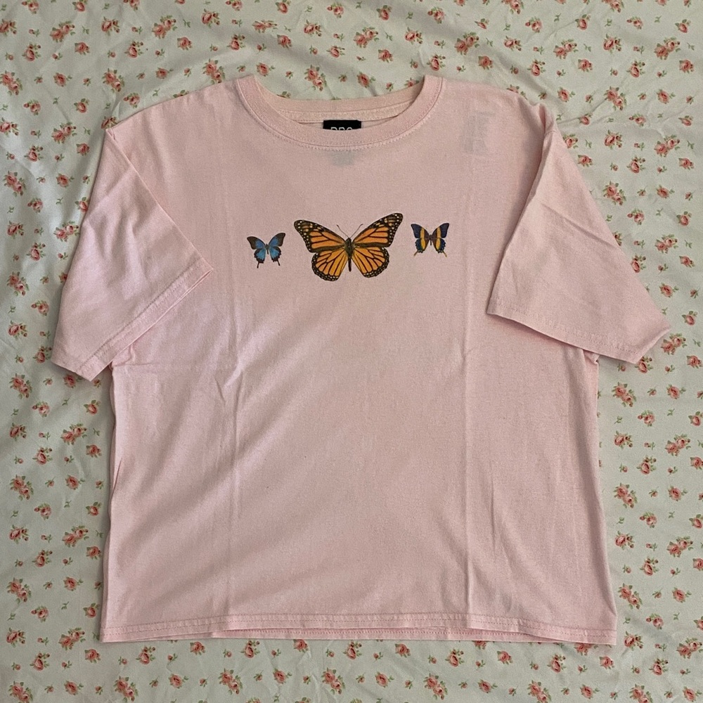 Urban Outfitters BDG pink crop T with Butterfly Graphic